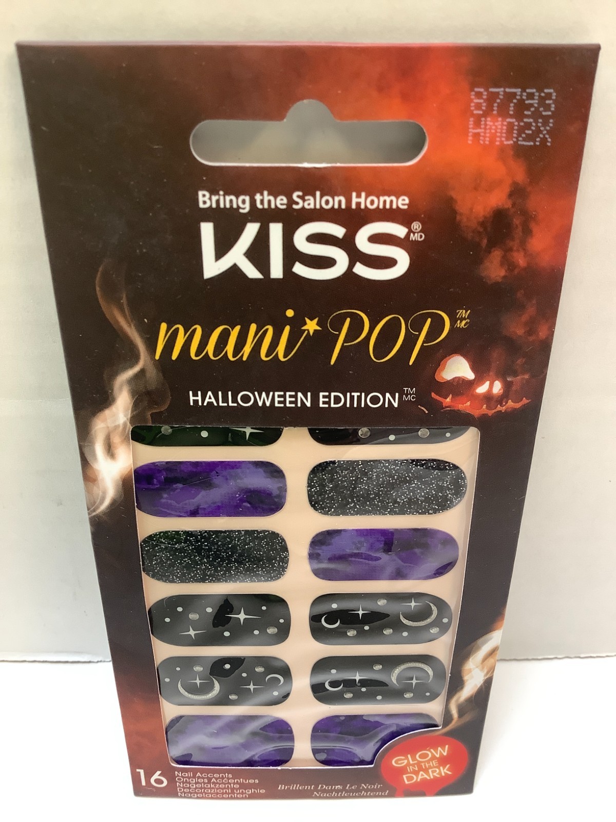 KISS Mani Pop Halloween Edition 16 Ct Glow In Dark Nail Accents Strips, 3pk