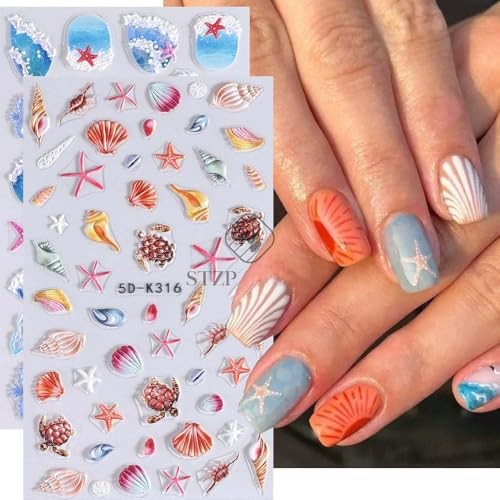 Summer Ocean Nail Decals 5D Embossed Nail Art Sticker 2PCS Style4-Summer Ocean
