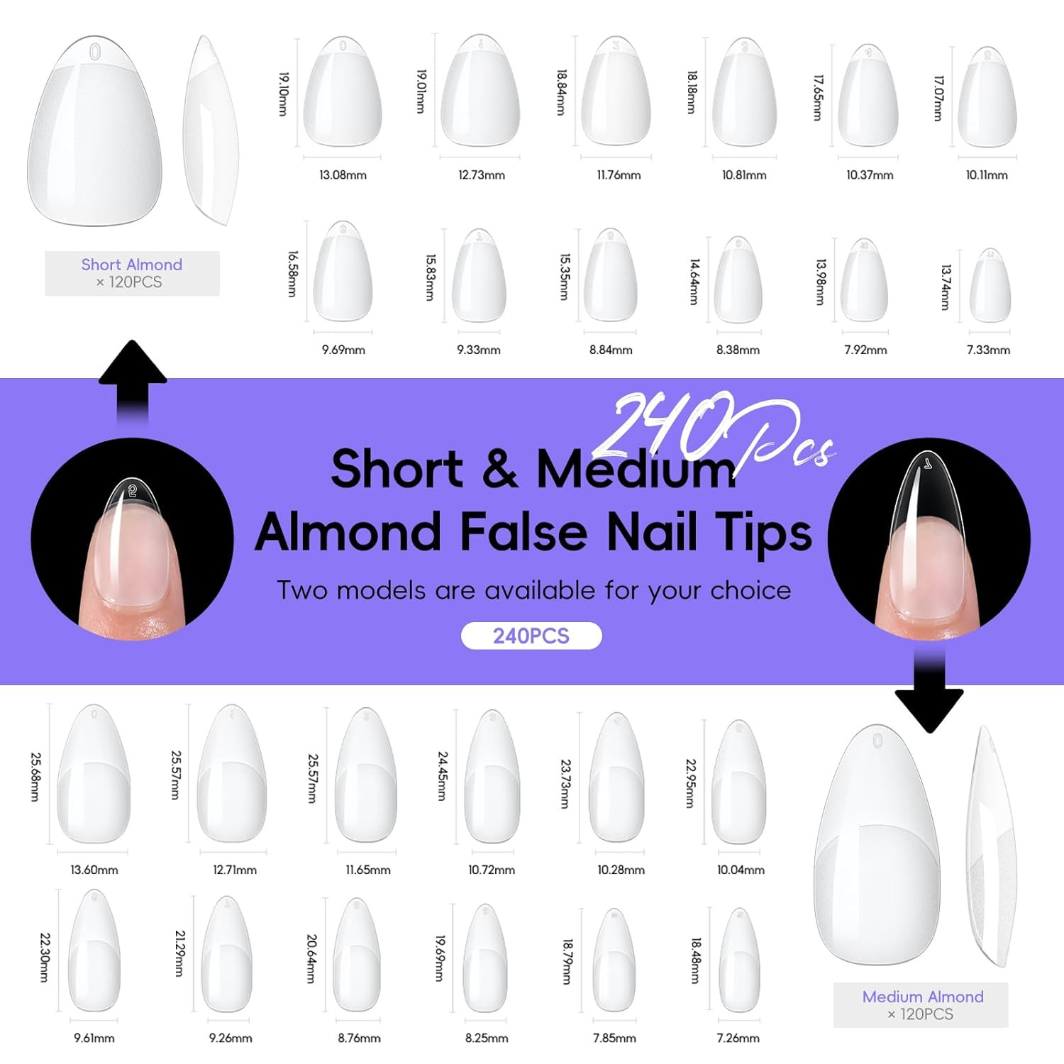 Gel Nail Kit, 240Pcs Short Medium Almond Nail Tips with U V Light 2PC Jelly Gel