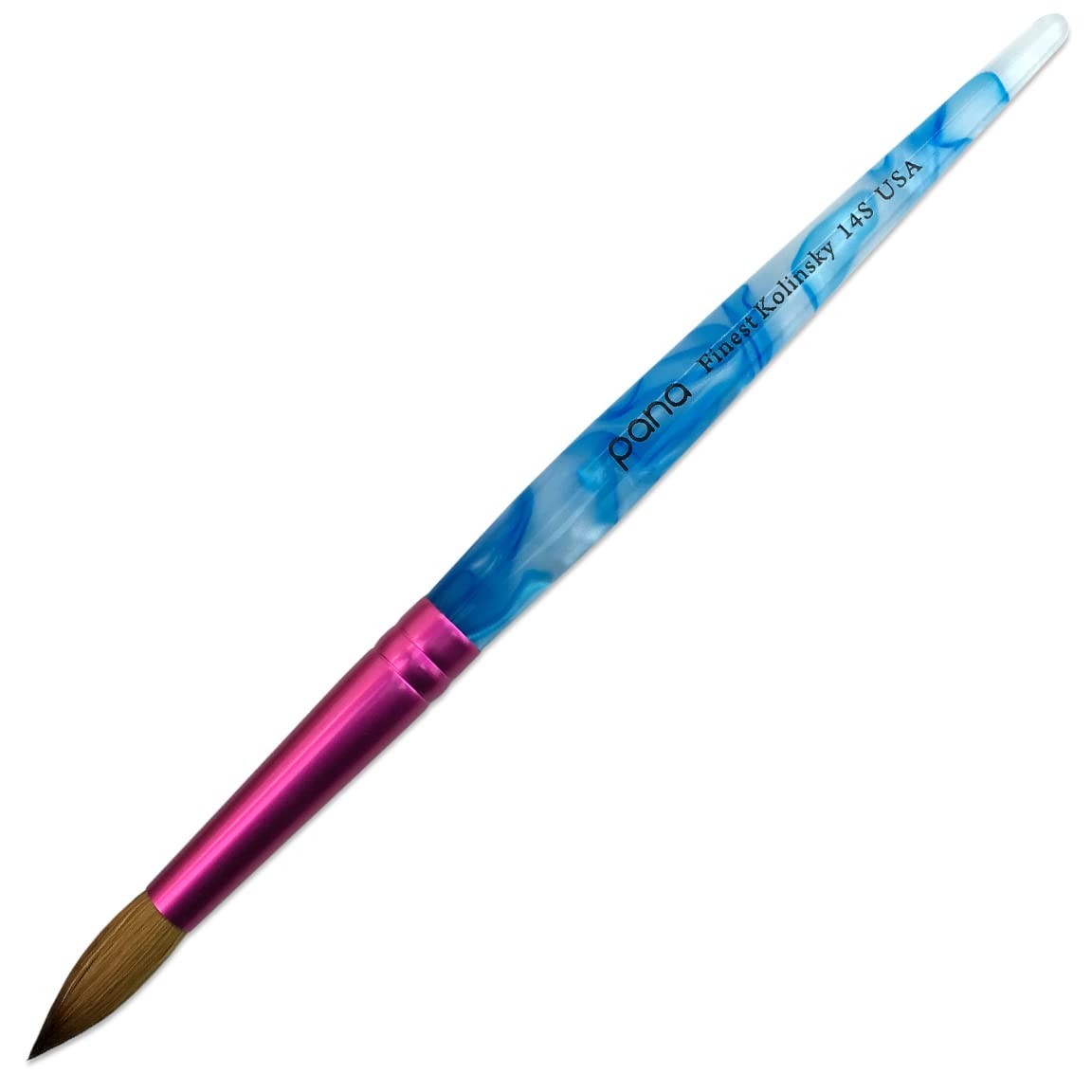 Size 14 Kolinsky Acrylic Nail Brush – Round Pink Ferrule, Blue Swirl Handle
