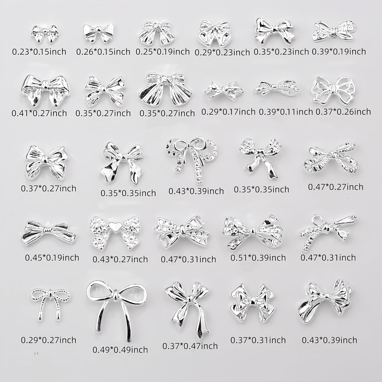 70PCS 3D Silver Bowknot Rhinestones Nail Art Charms Metal Bowknot Nail Rhineston