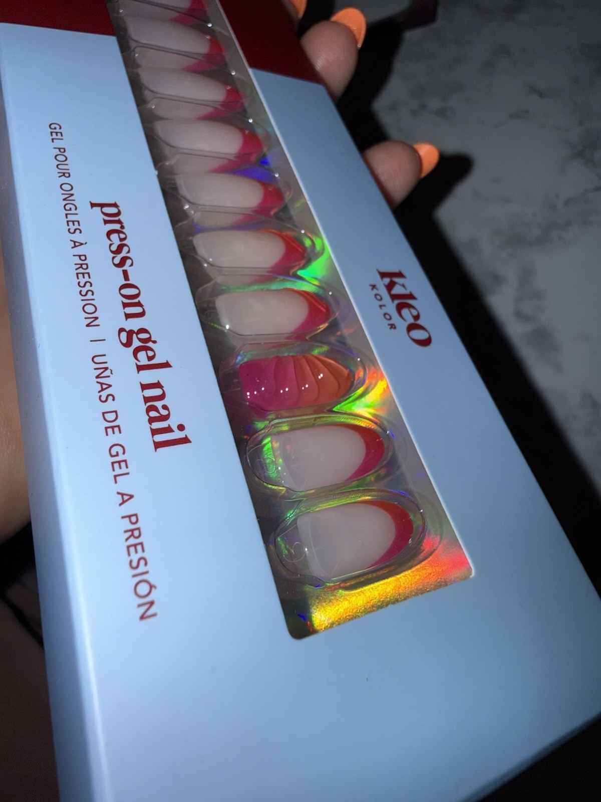New Kleo Kolor Press-On Gel Nails – Almond Tangerine Twist