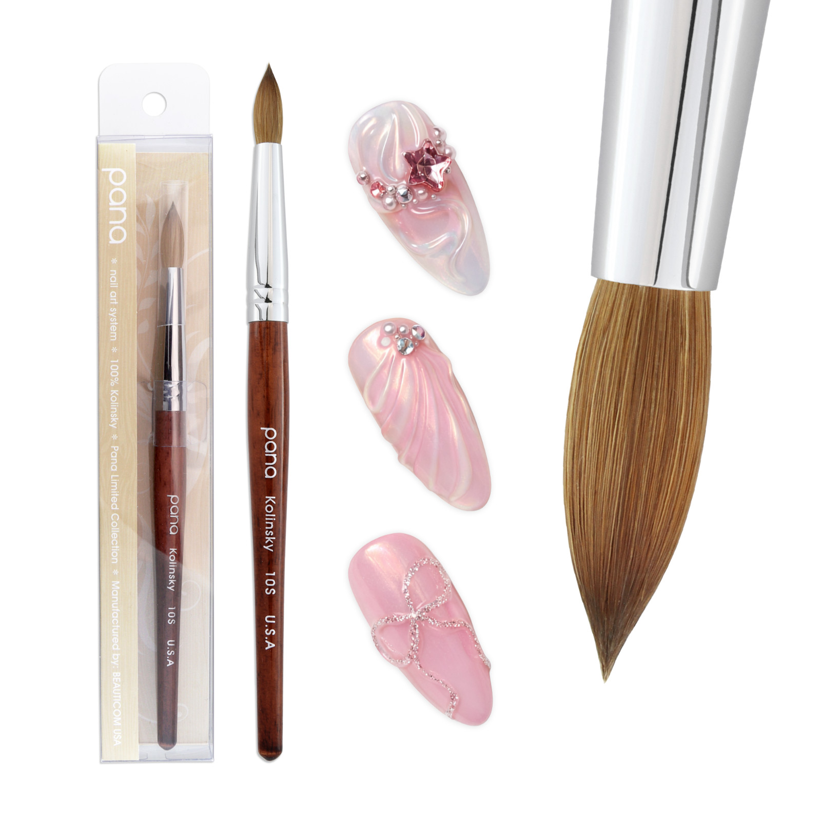 Pana USA Acrylic Nail Brush 100% Pure Kolinsky Hair Mahogany Wood Handle-Size 10
