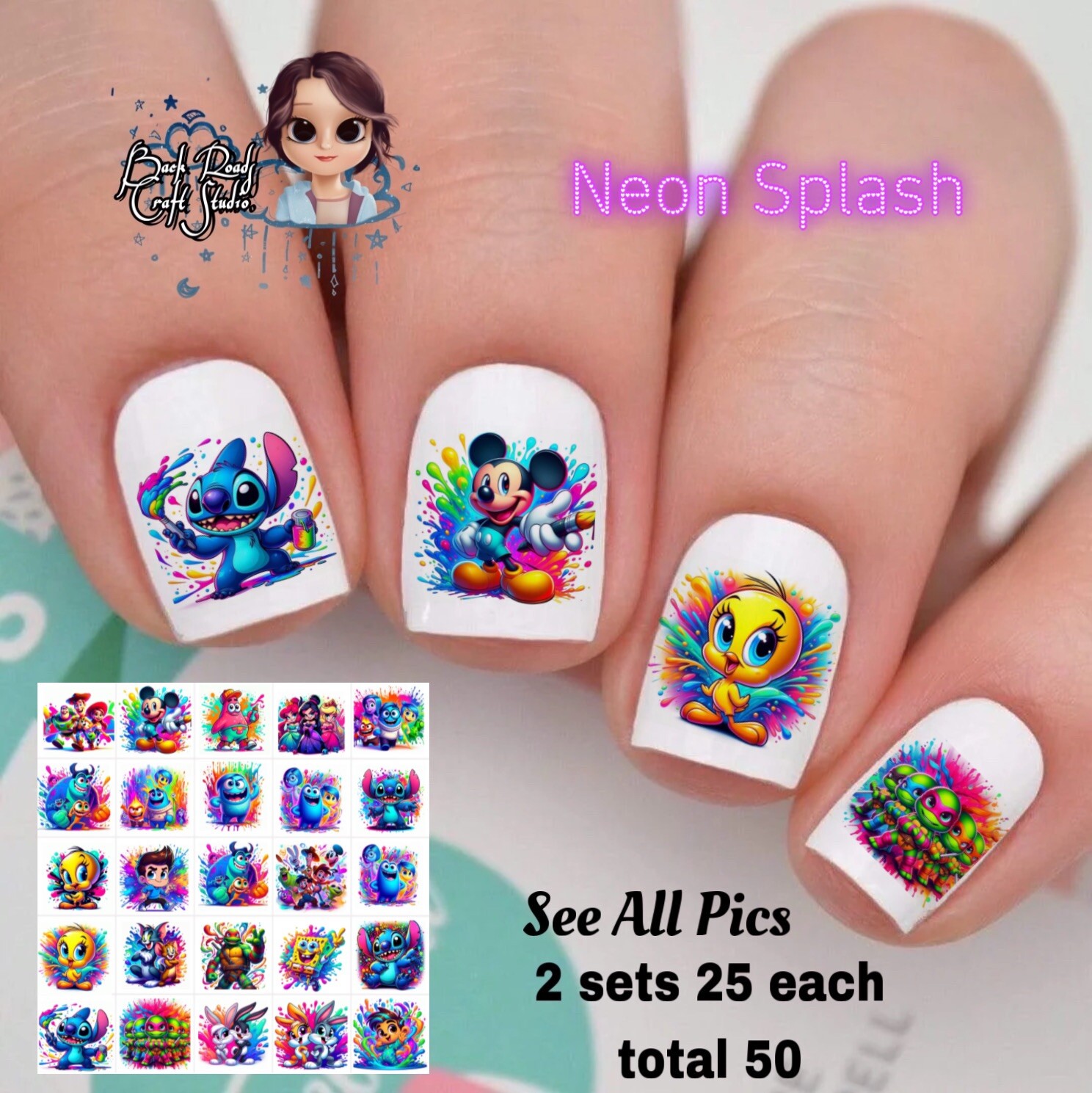 Neon Splash Waterslide Nail Decals Set Of 50 Instructions And Bonus
