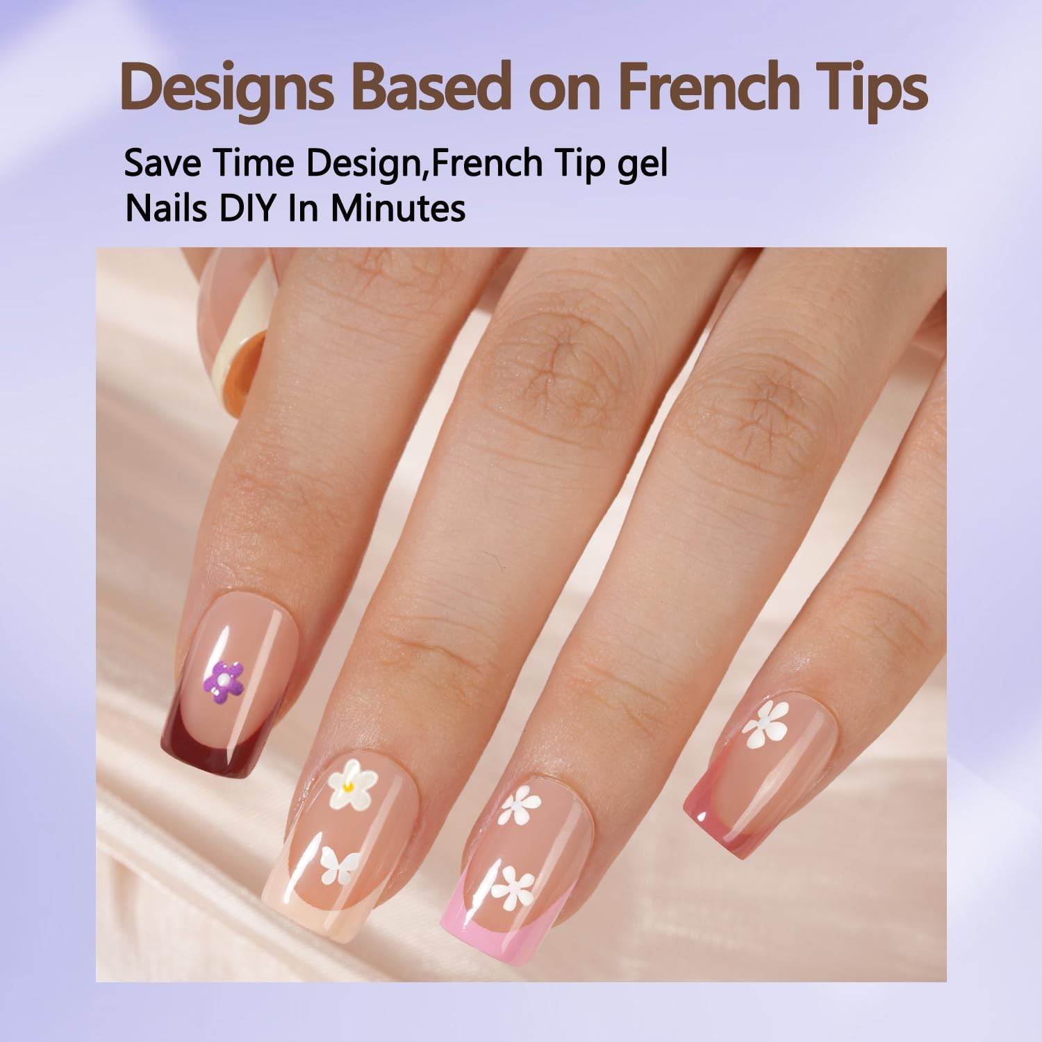 French Tip Press On Nails Kit 160pcs Short Square Gel Fake Nails DIY Manicure