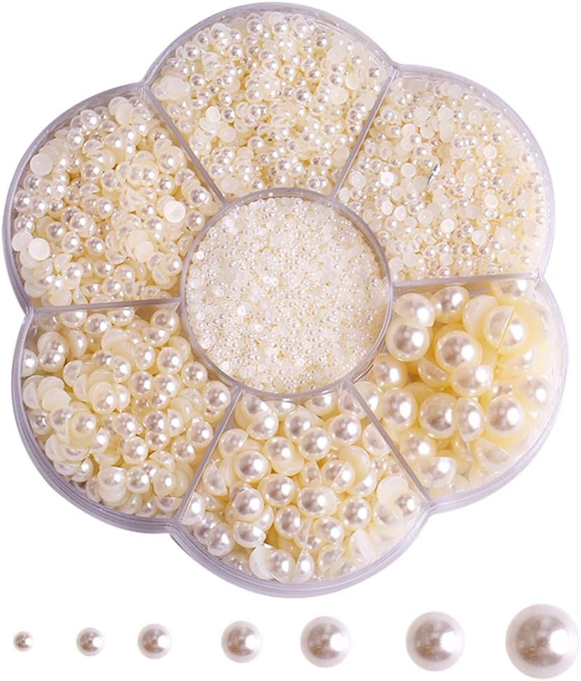 5700 Pcs Beige Half Pearls for Crafts, Nail Art & Makeup – Flatback Pearls Gems