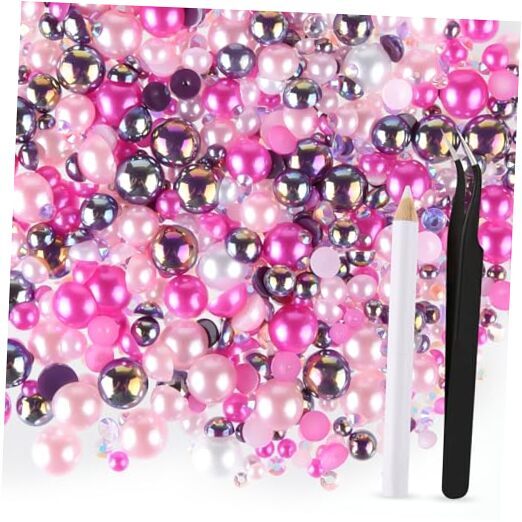 50g Mix Flatback Rhinestones Half Pearls for Crafts Mixed Size Rose Red Series