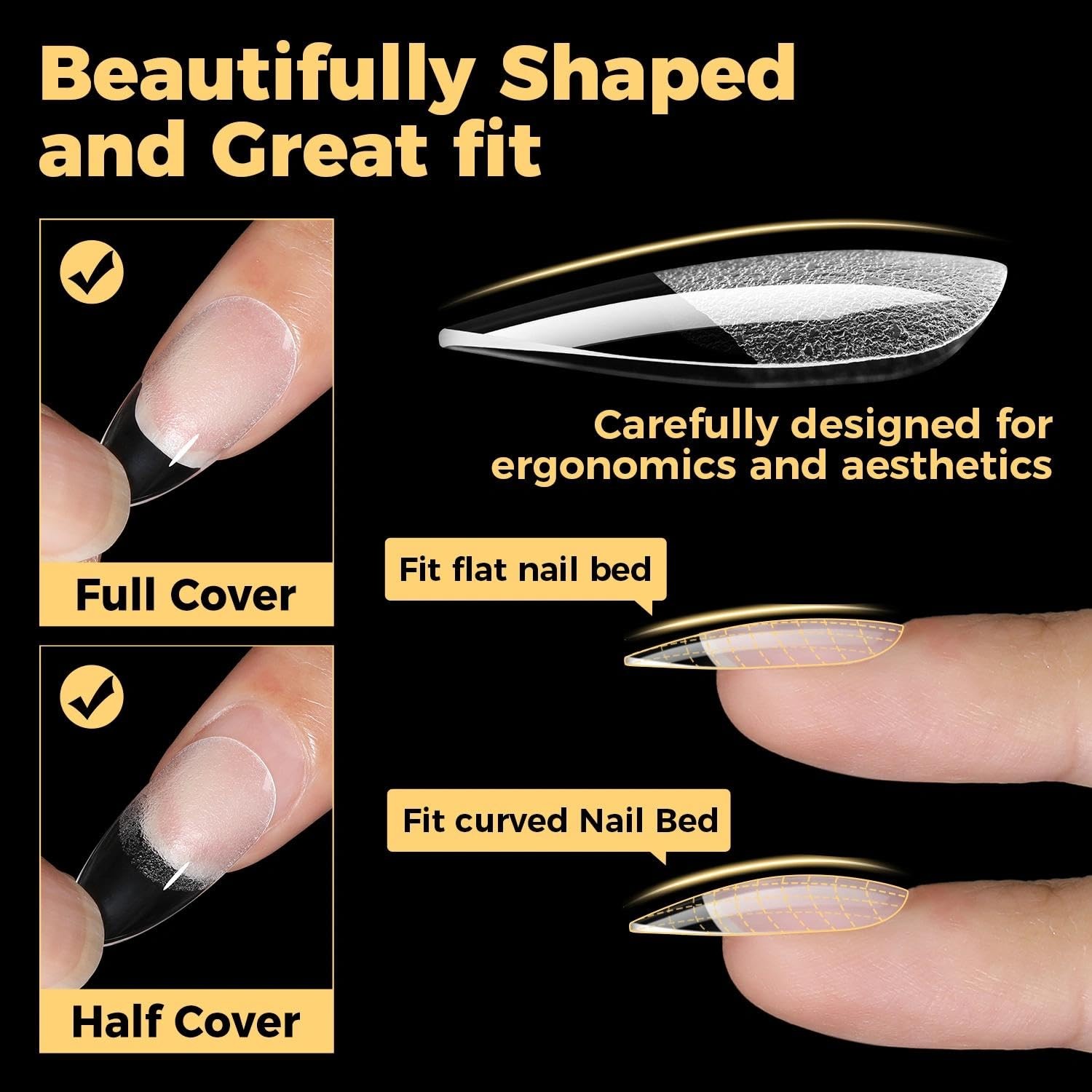 Una Gella 600 Pcs Almond Gel Nail Tips Pre Etched Medium Almond Nail Tips 12