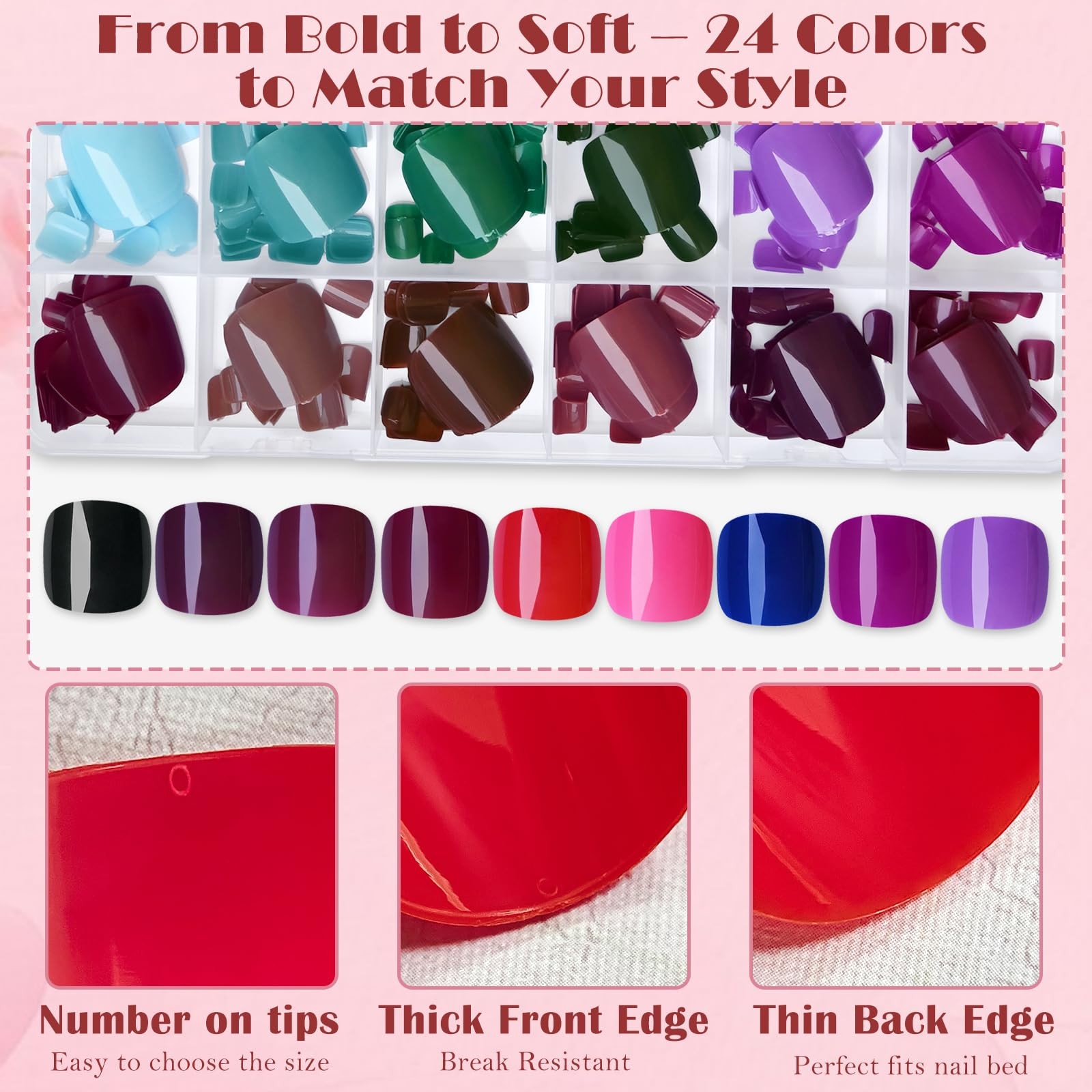Press on for Women, 576pcs Toe Nail Press ons Short Square Fake Toenails