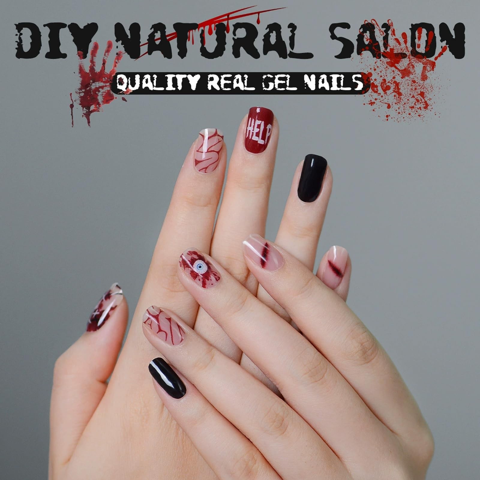 Halloween Semi Cured Nail Strips, 24 Tips Bloody Thrilling Halloween Designs …