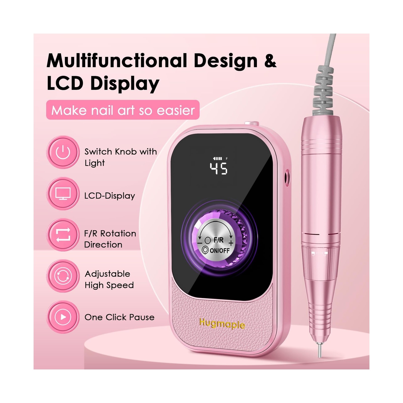 Professional Electric Nail Drill File, HUGMAPLE 45000RPM Portab… FAST USA SHIP