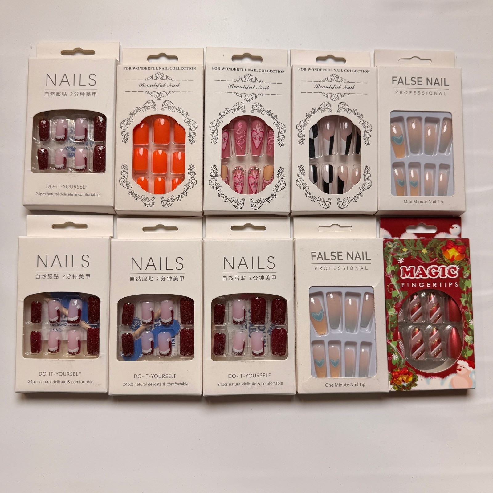 Lot of 10 Pack of 24 New False Press On Nails Assorted Designs and Colors №N49