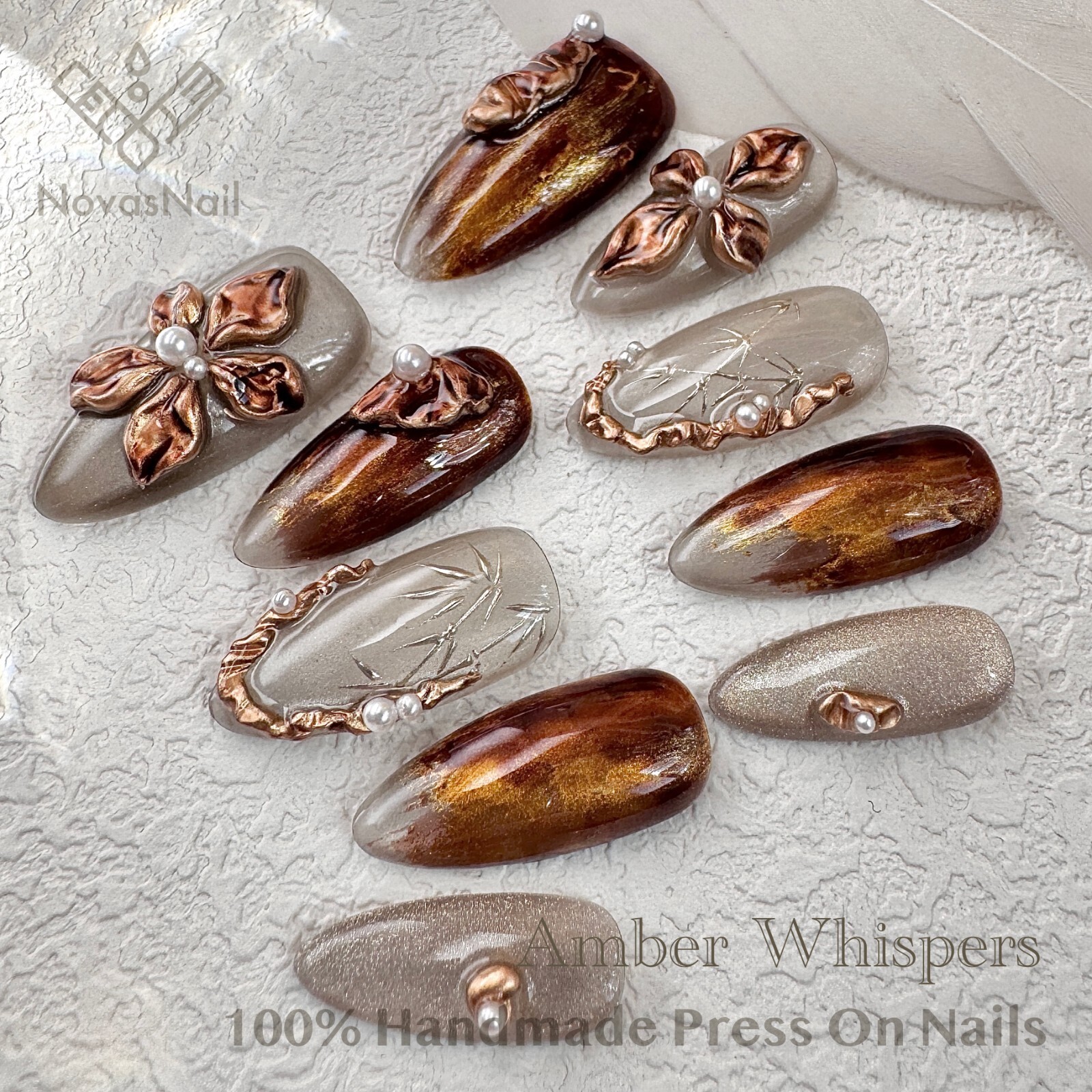 Elegant Bronze Almond Press-On Nails-Handmade Reusable False Nails-Luxury Nail