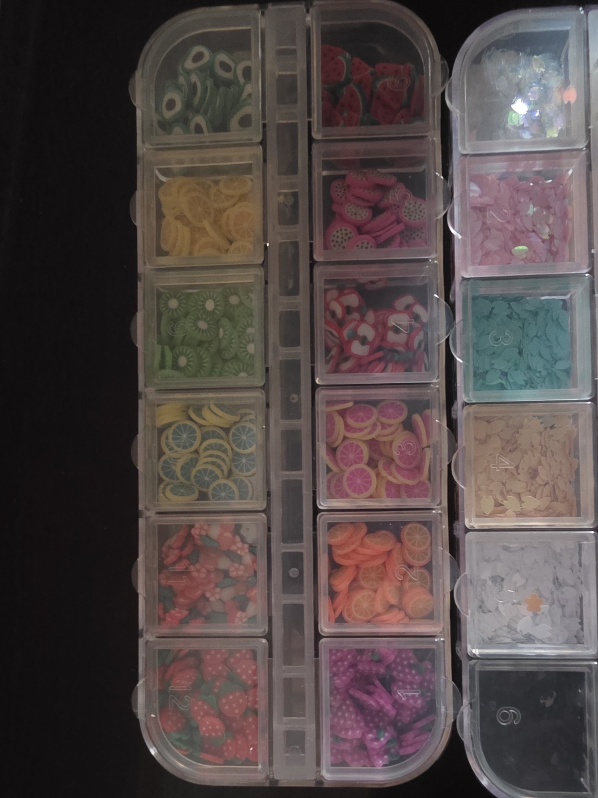 Mixed Set Multicolor Fruit Slice Polymer Clay Nail Art Charms in Storage Case