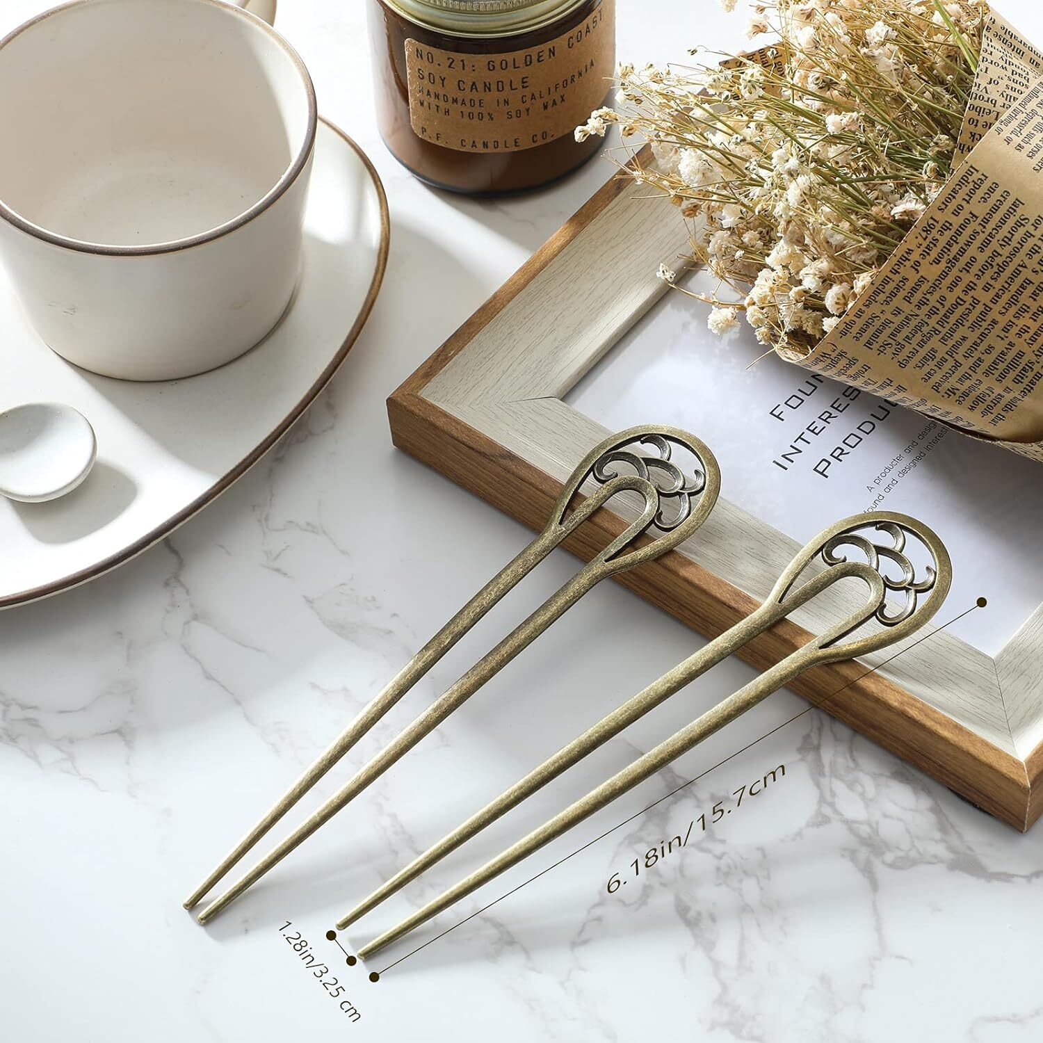 2 Pieces Nordic Classical Metal U Shaped Hairpin Vintage Hair Sticks Bronze