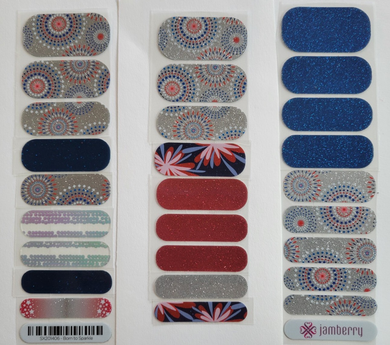 Lot Of 3 Jamberry Nail Wraps Custom Mixed Mani Half Sheets ~ Sparkling Fireworks