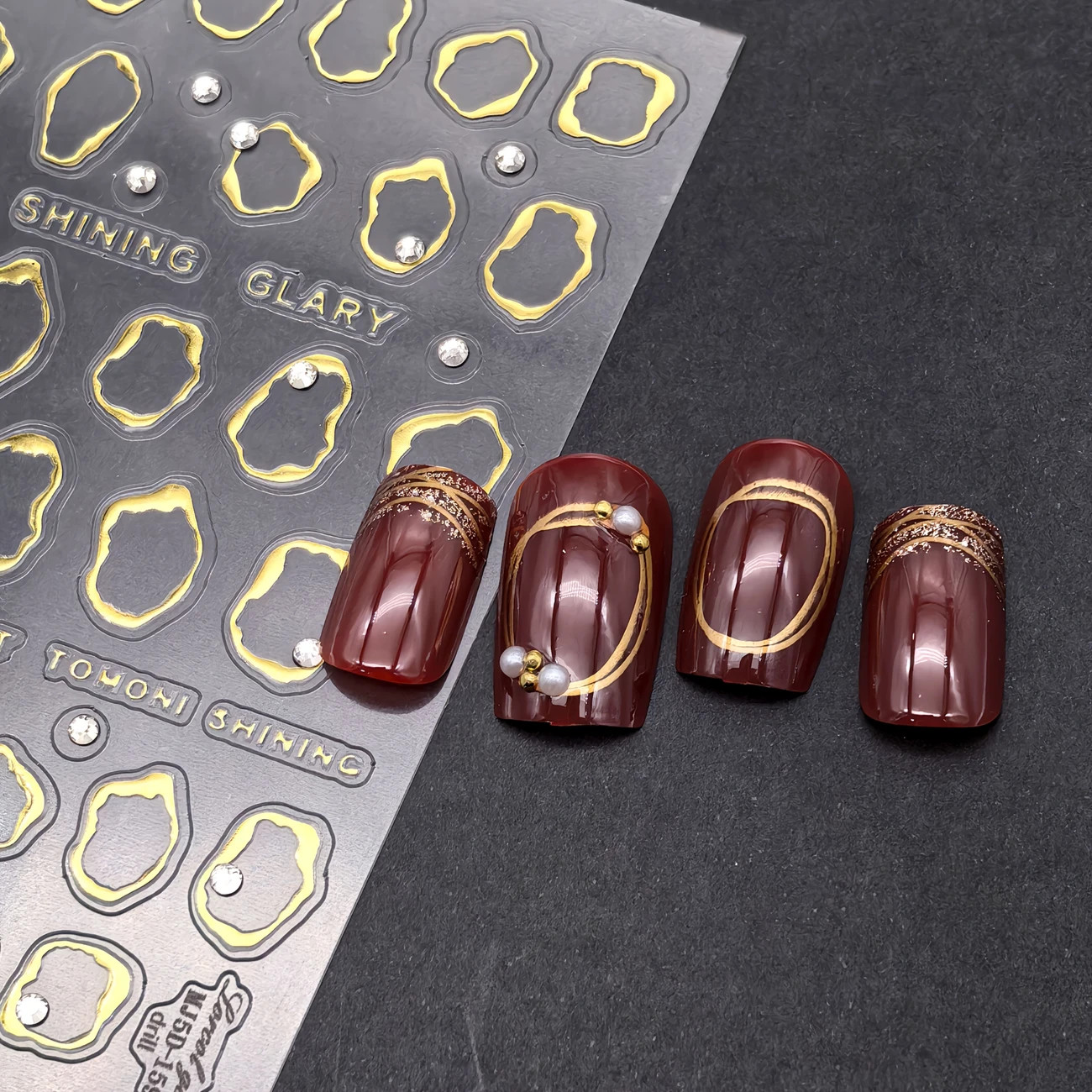 Sparkling 3D Crystal Diamond Nail Art Stickers – Metallic Irregular Frame Design