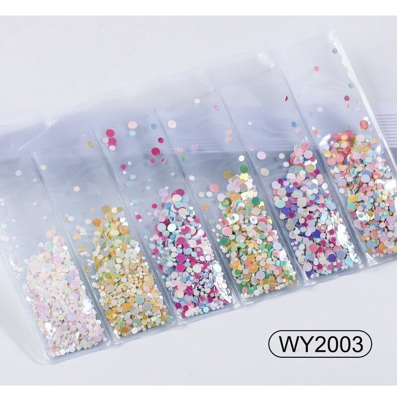 6 grid/bag Mixed Nail Glitter Powder Sequins Colorful Nail Flakes Sticker 3d DIY