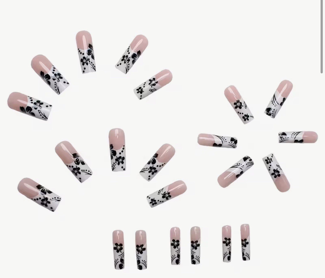 Long Press on Nails Square Fake Nails Black French Tip Acrylic False Nails