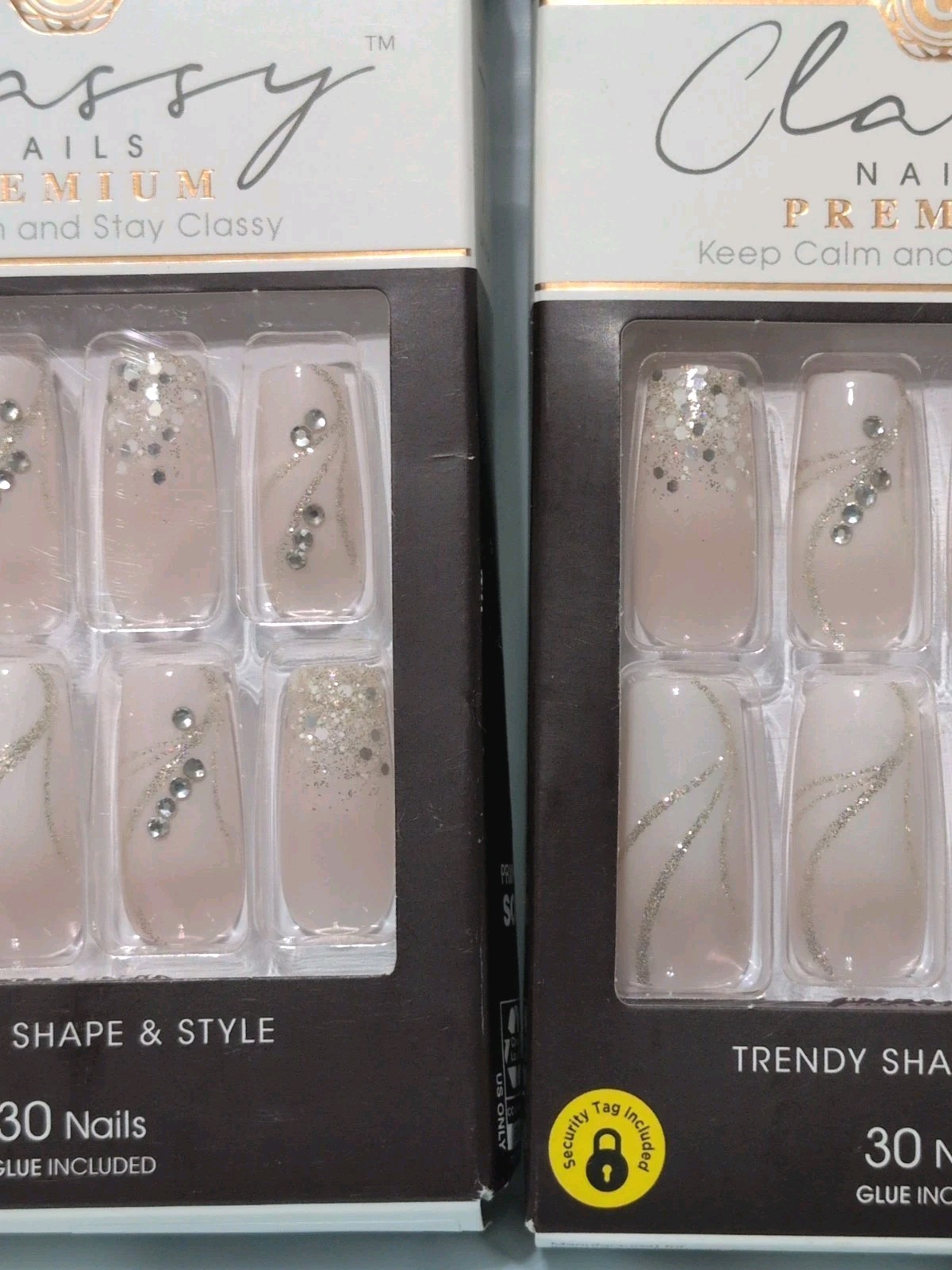 KISS Premium 3D Classy Nails Long Coffin Jewel Glitter CSP03 Lot 2 pkg 30pc ea