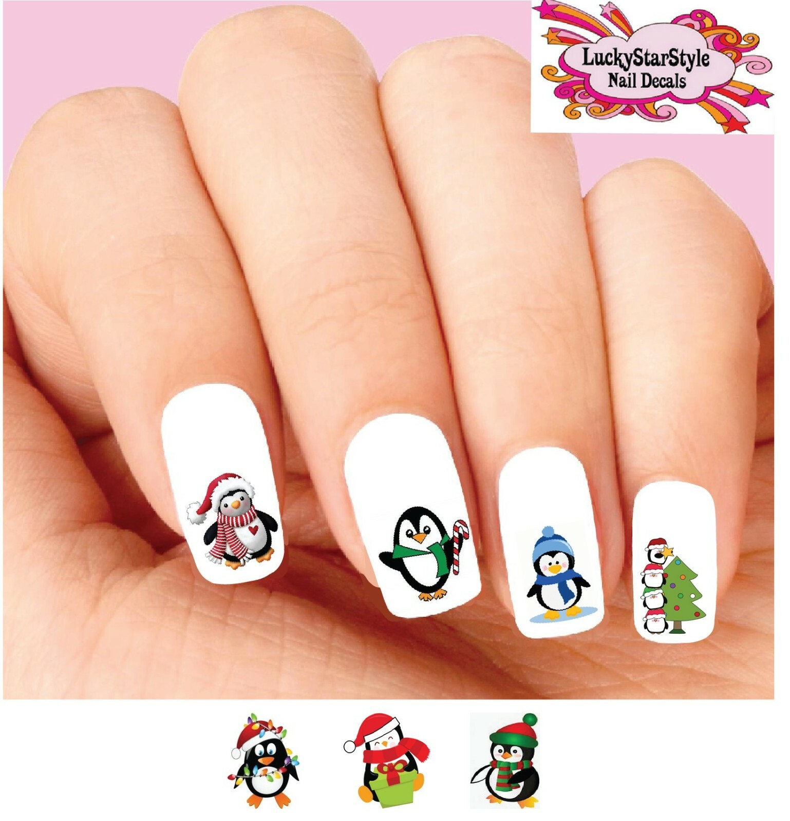 Waterslide Bird Nail Decals Set of 20 – Christmas Holiday Penguin Assorted