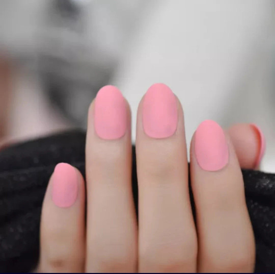 24 Short Press on Nails kit w glue matte pink barbie almond round