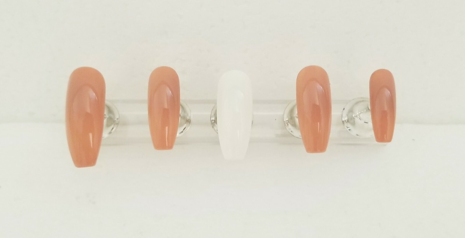 Custom Press On Handmade Gel Nails Beige Coffin Long 20 Tips
