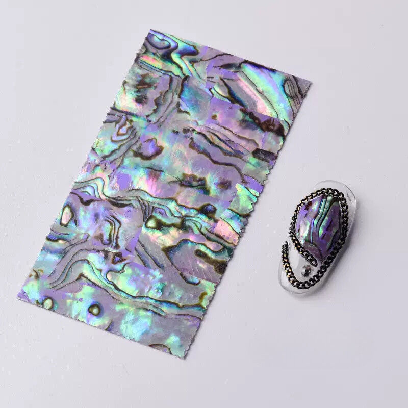 1x 3D Abalone Shell Slice Lasers Thin Nail Stickers Flakes Adhesive Decal Modern
