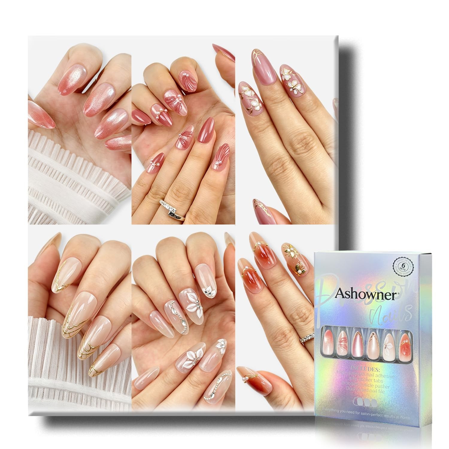 6 Packs (144 Pcs) US BEST SELLER Press on Nails cute nails 6-Style Bundle.
