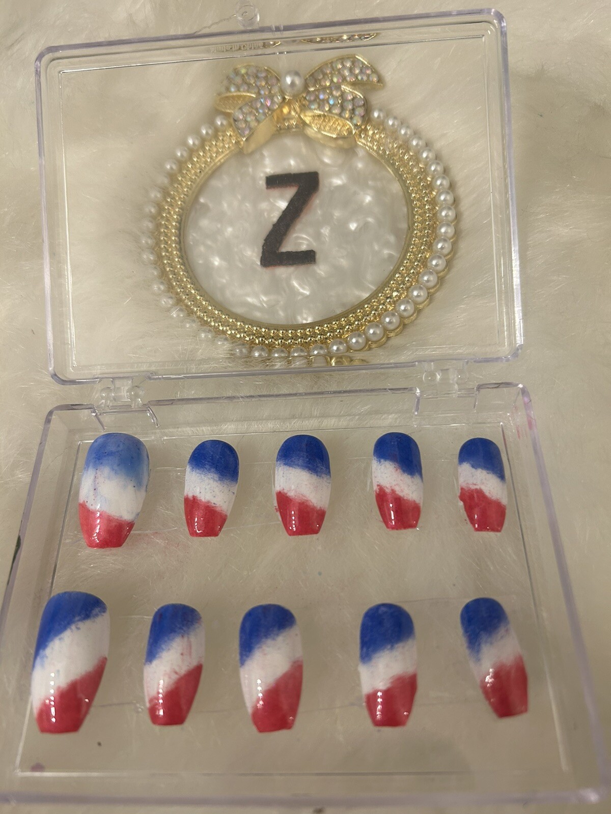 Z NAILZ! Set of Handmade Patriotic Medium Coffin Press On Nailsl