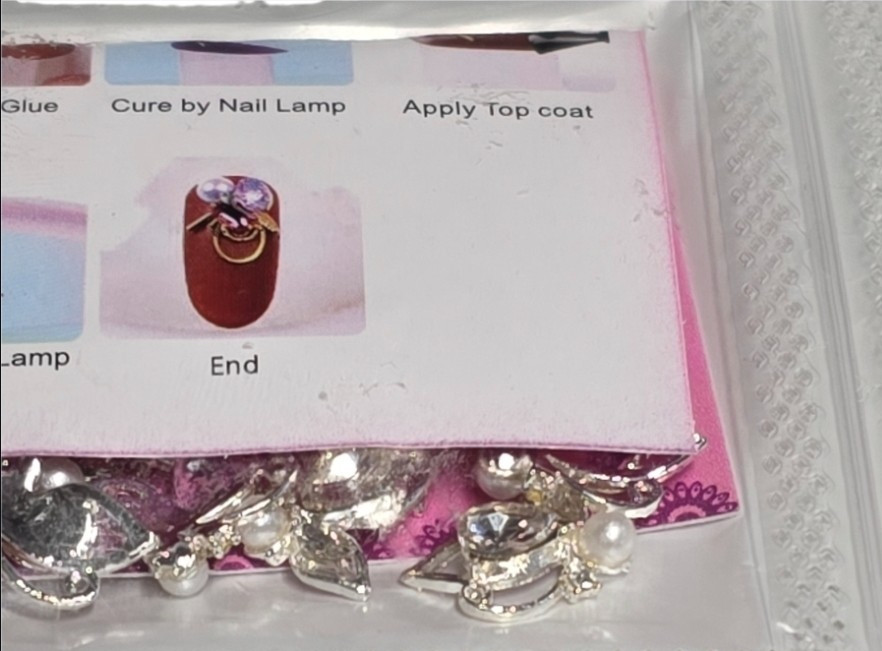 Lot of 2 3D Nail Art Charms Packs Flower Pearl Rhinestone Silver White Decor