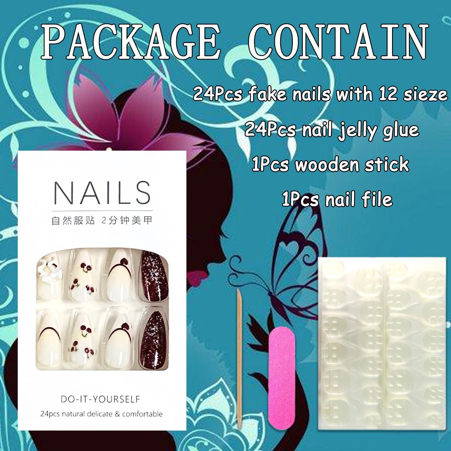 Press on Almond Nails Medium Length Glossy Full Cover Acrylic Almond Shaped F…