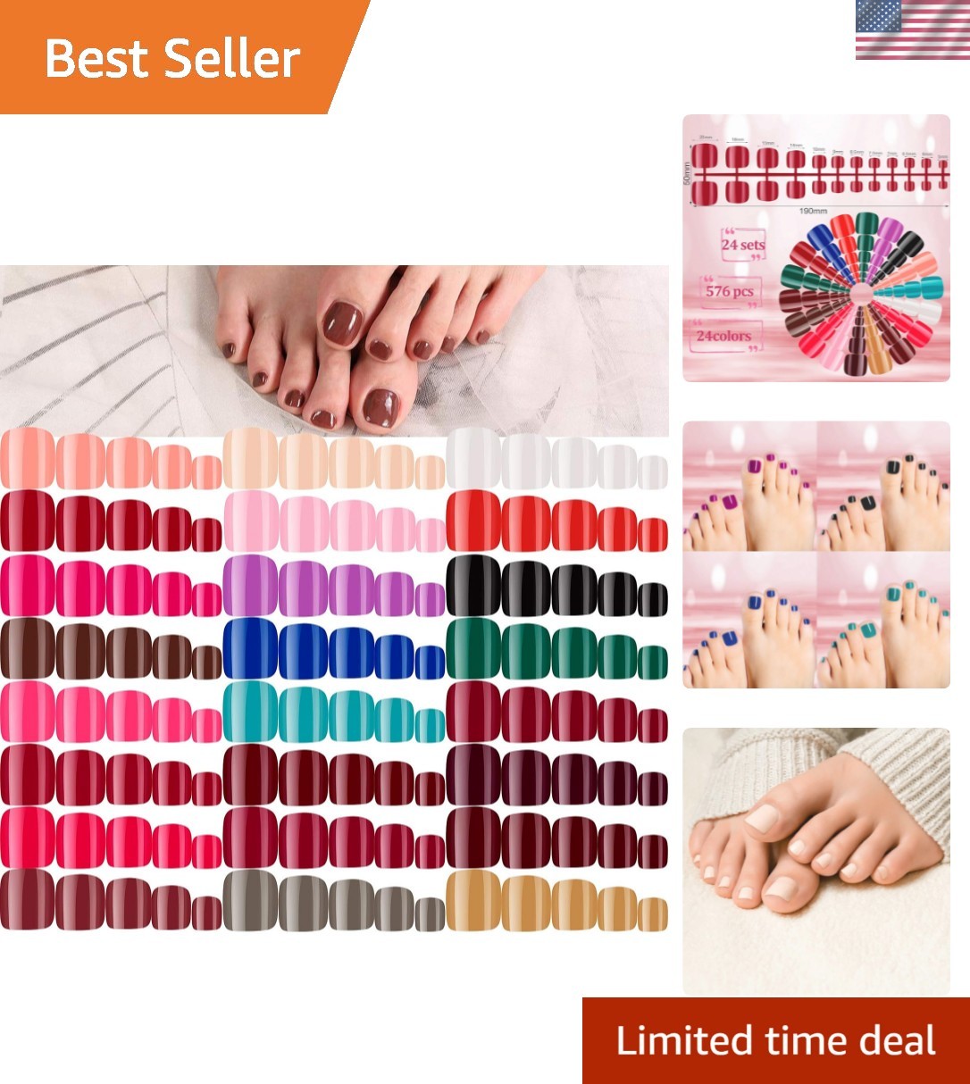 Durable 576-Pc Press-On Toenails in Classic Colors – Ready for DIY Nail Designs