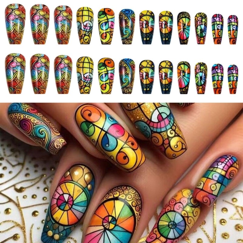 24pcs Natural Look False Nail Full Cover on Nail Decors for Everyday Use