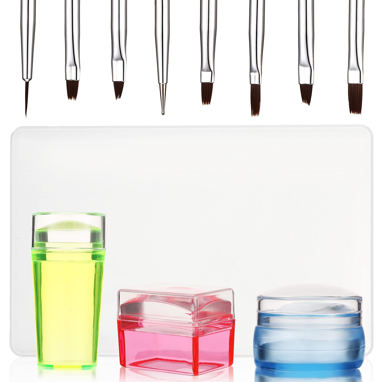 14 Pieces Clear French Tip Nail Stamp with Nail Art Brushes, Silicone Jelly C…
