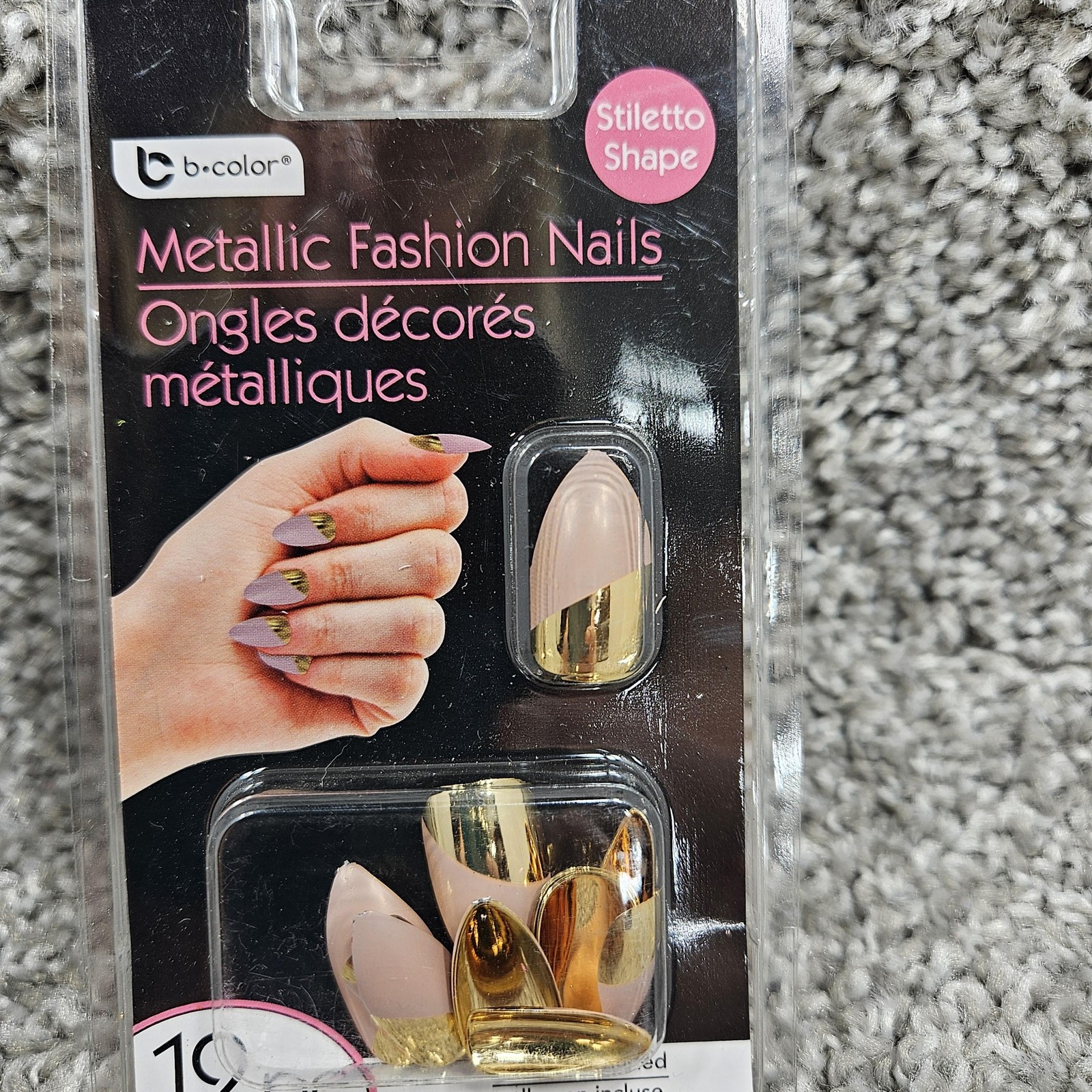 b•color Metallic Fashion Nails Stiletto Set 3 Packs 12pc False glue On Tips New