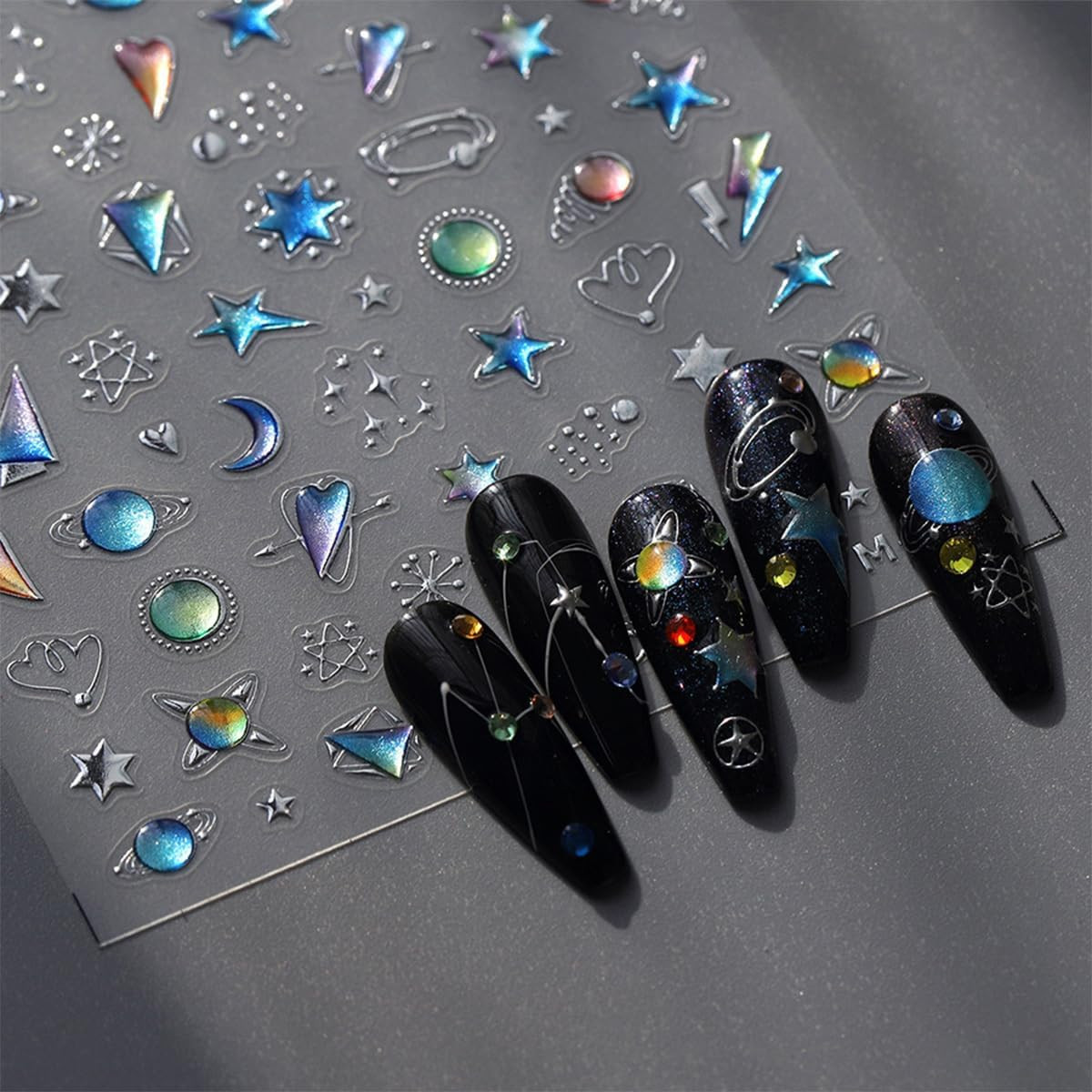 Star Nail Stickers for Nail Art 5D Embossed Blue Nail Art Stickers Heart Nail De