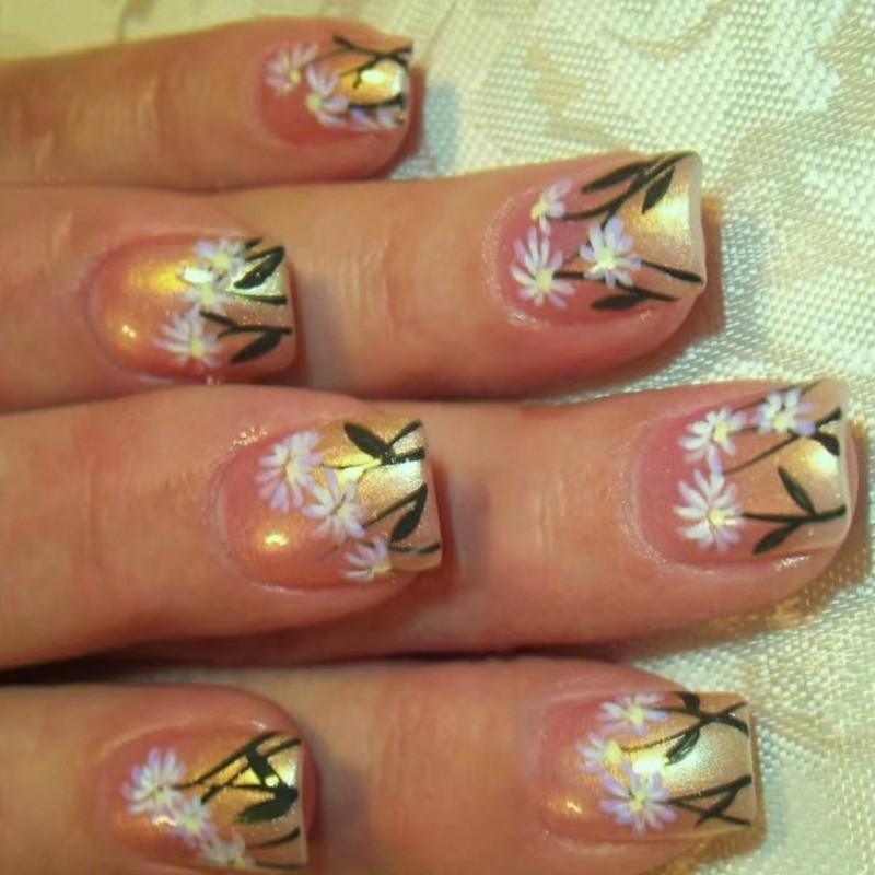 24 Pieces Short Square On Nail Flowers Full Cover Press on Nail For Girls