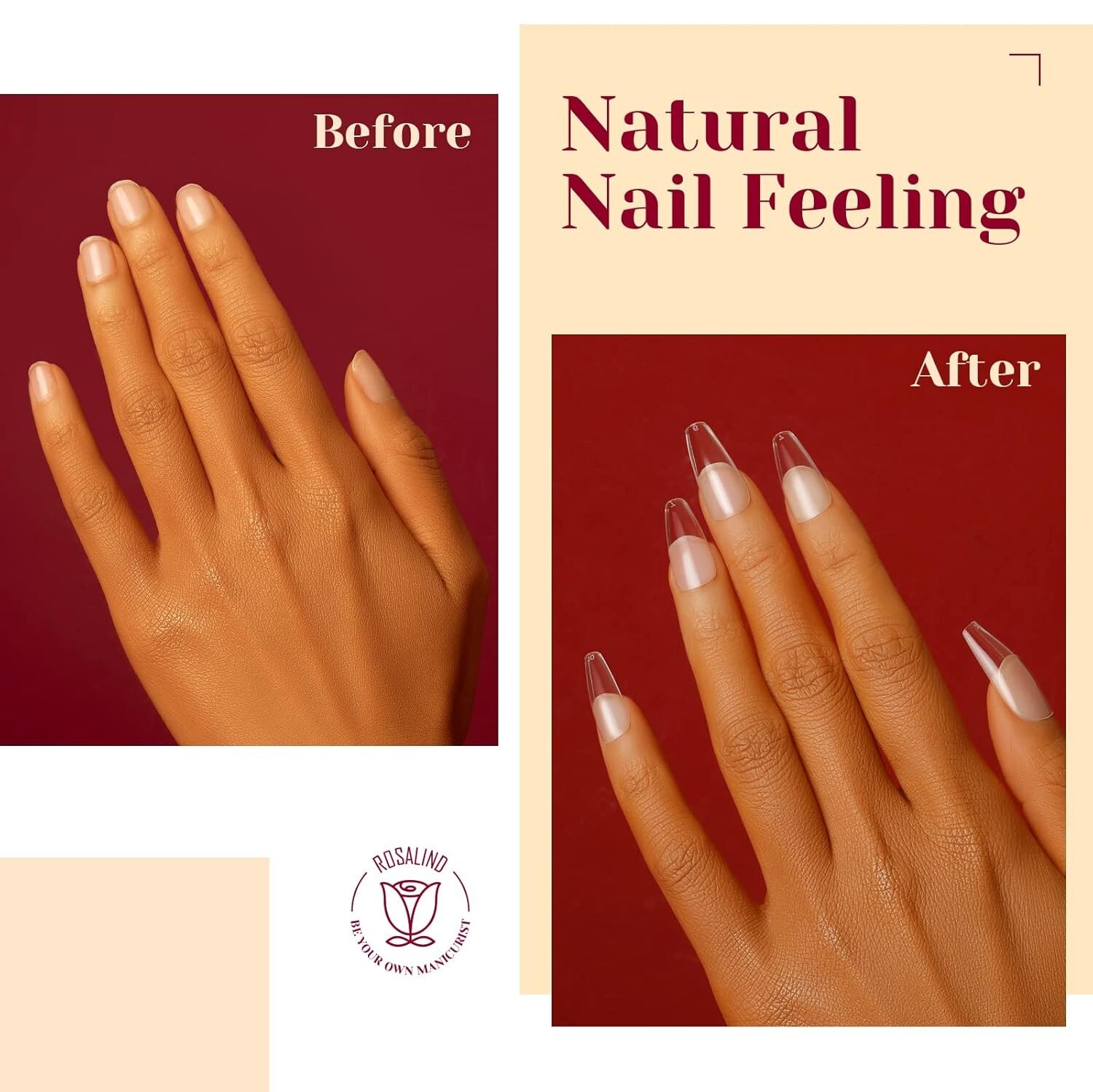 264PCS Clear Coffin Fake Nails with Box,ROSALIND Medium Acrylic Nail Tips Full C