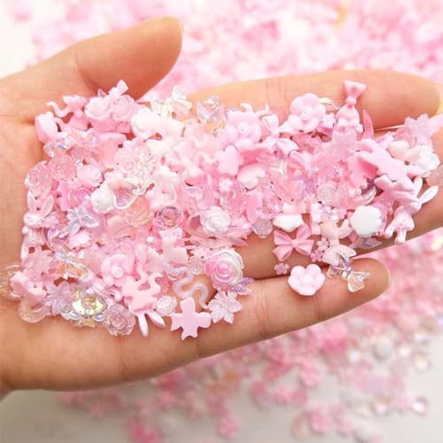 100 Pcs 3D Nail Charms Pink Nail Charms Flower Nail Art Charms Mixed Shape