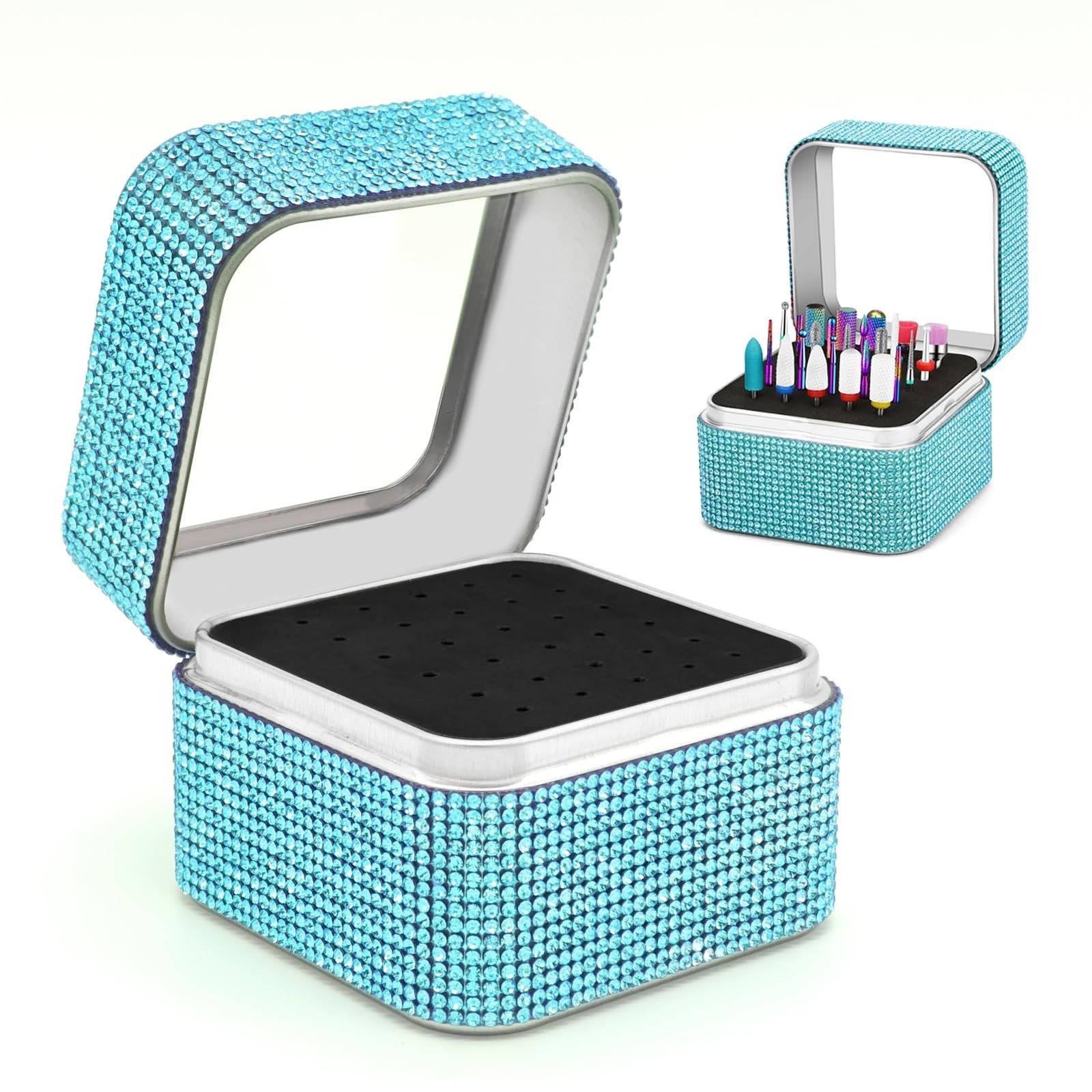 Nail Drill Bits Holder Case- 30 Holes Dustproof Rhinestone Nail Bits Box Efil…