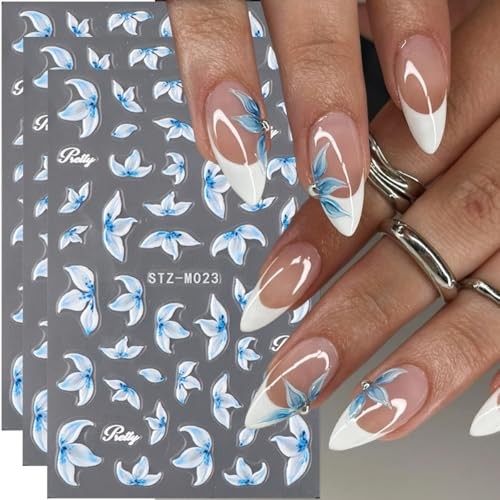 Flower Nail Art Stickers Decals Blue White Flower Nail Decals blue white flower