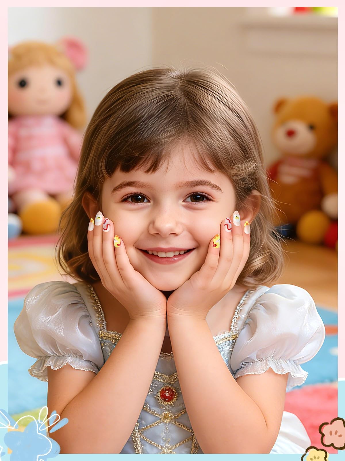 EBANKU 32 Pieces Kids Stick On Nails Girls, Fake Set Self Adhesive C/1P