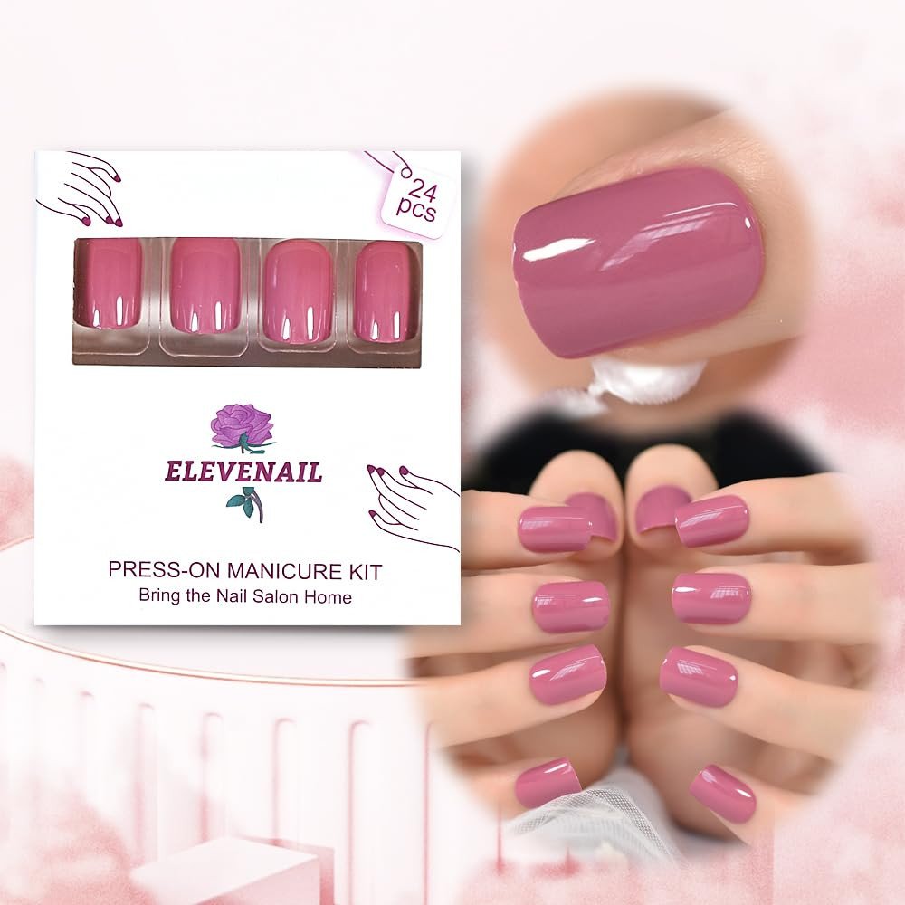 Daily Glossy Deep Purple Pink Red Press on False Nails Short Square Fake Fingern