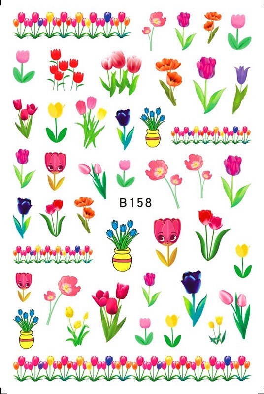 3D Nail Art Sticker Tulip Flower Leaf Floral Decals Manicure Peels & Stick 158