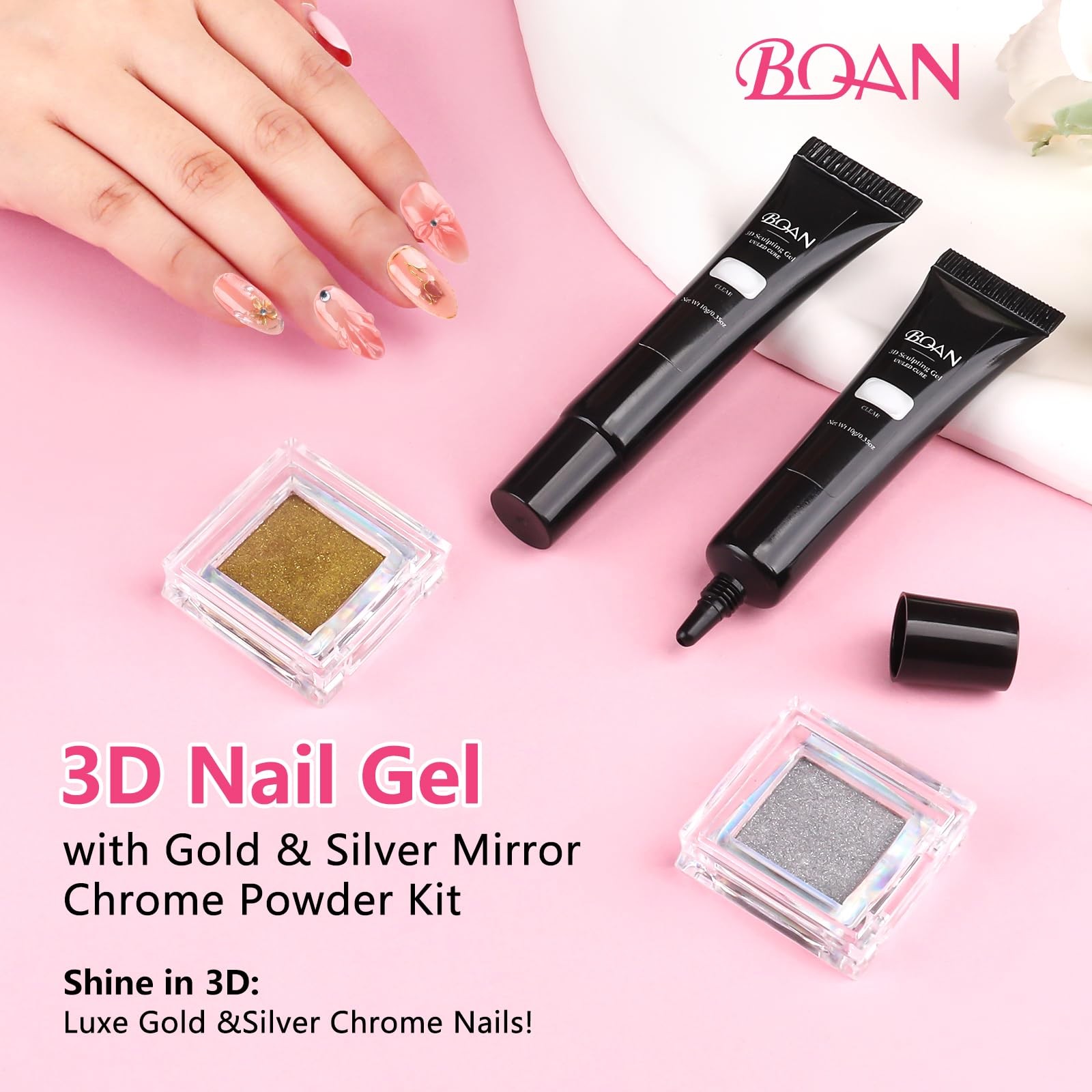 BQAN 3D Nail Sculpting Gel Kit – Professional No-Wipe Formula with Clear