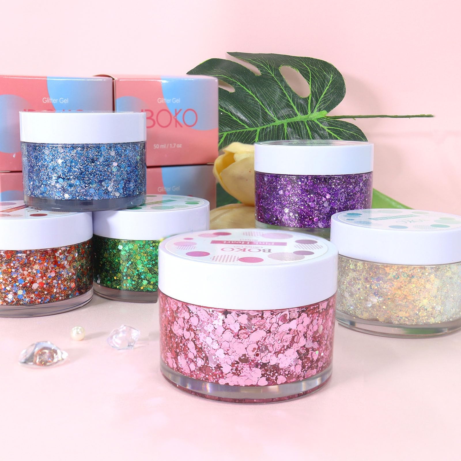 50ML Body Glitter Gel, Red White Blue 4th of July Chunky Glitter for Face Hai…