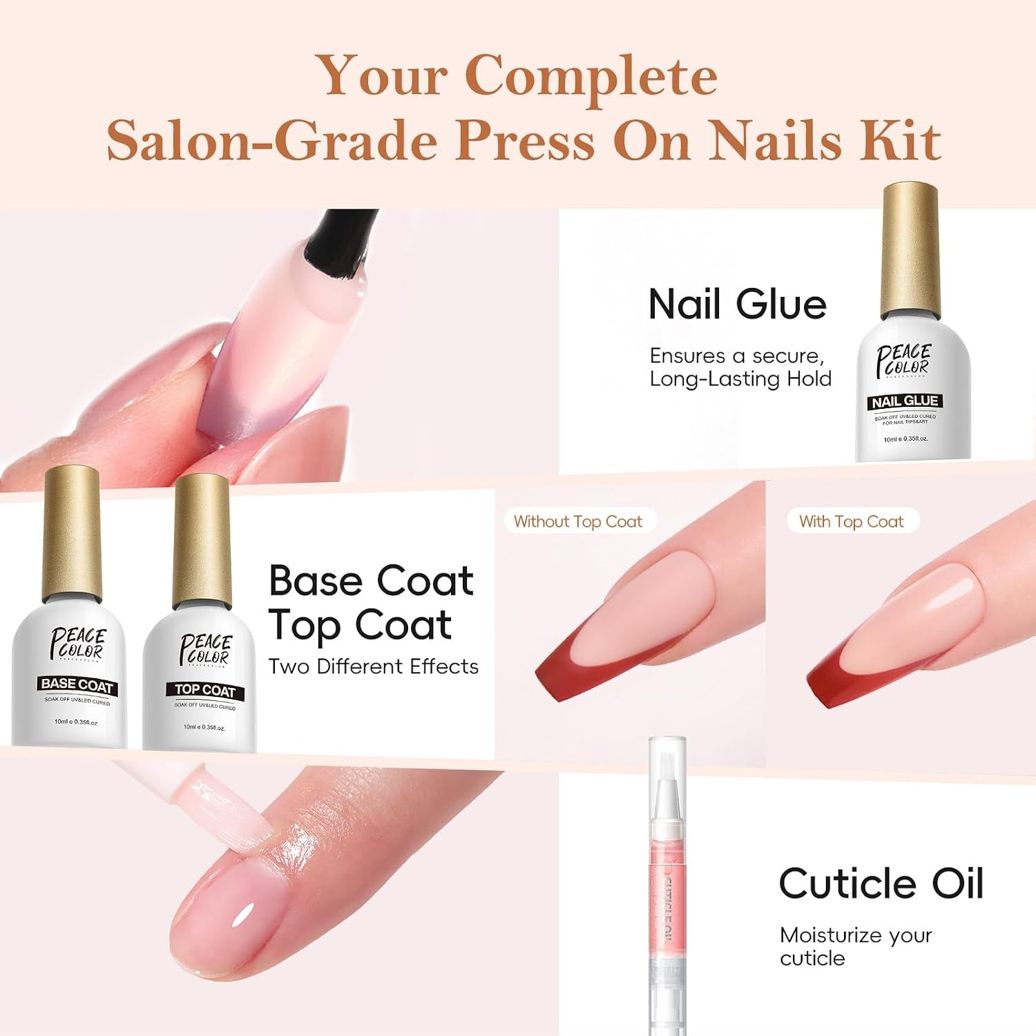 French Tip Press On Nails Kit – 150Pcs Long Coffin Gel Nail Kit