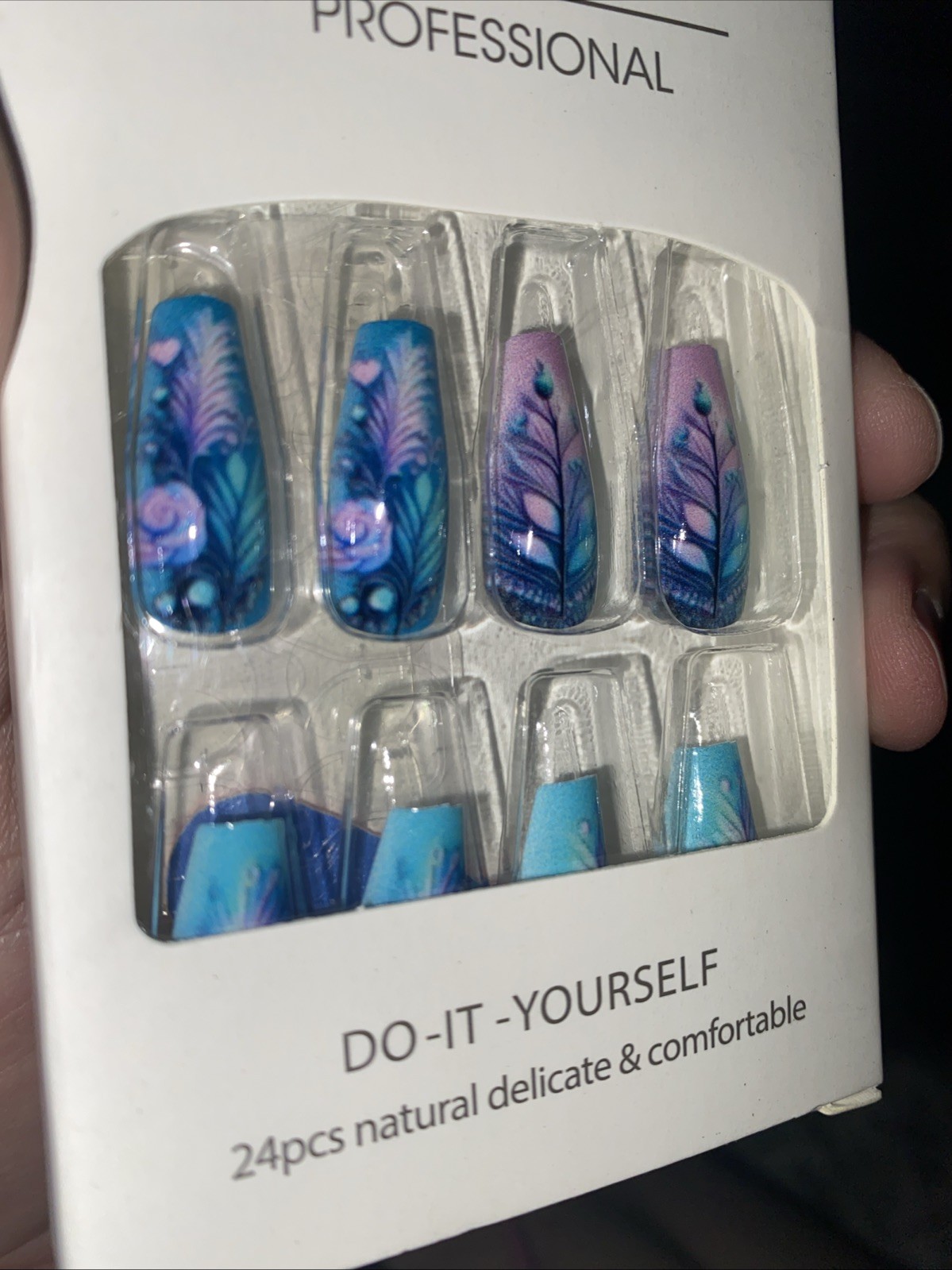 24pc Ballerina Ballet Style Turquoise Pink Long Press On nails Teal Feather Teal