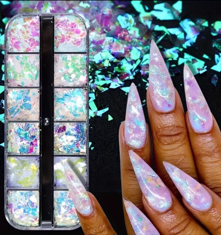 White Pearl Chrome Nail Sequin Glitter Art Powder Dust Glimmer Hot Nails Premium